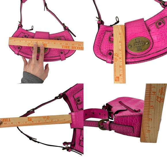Guess Vintage Women's Mini Shoulder Bag Y2K Pink Croc Embossed Retro Barbiecore - Picture 10 of 16